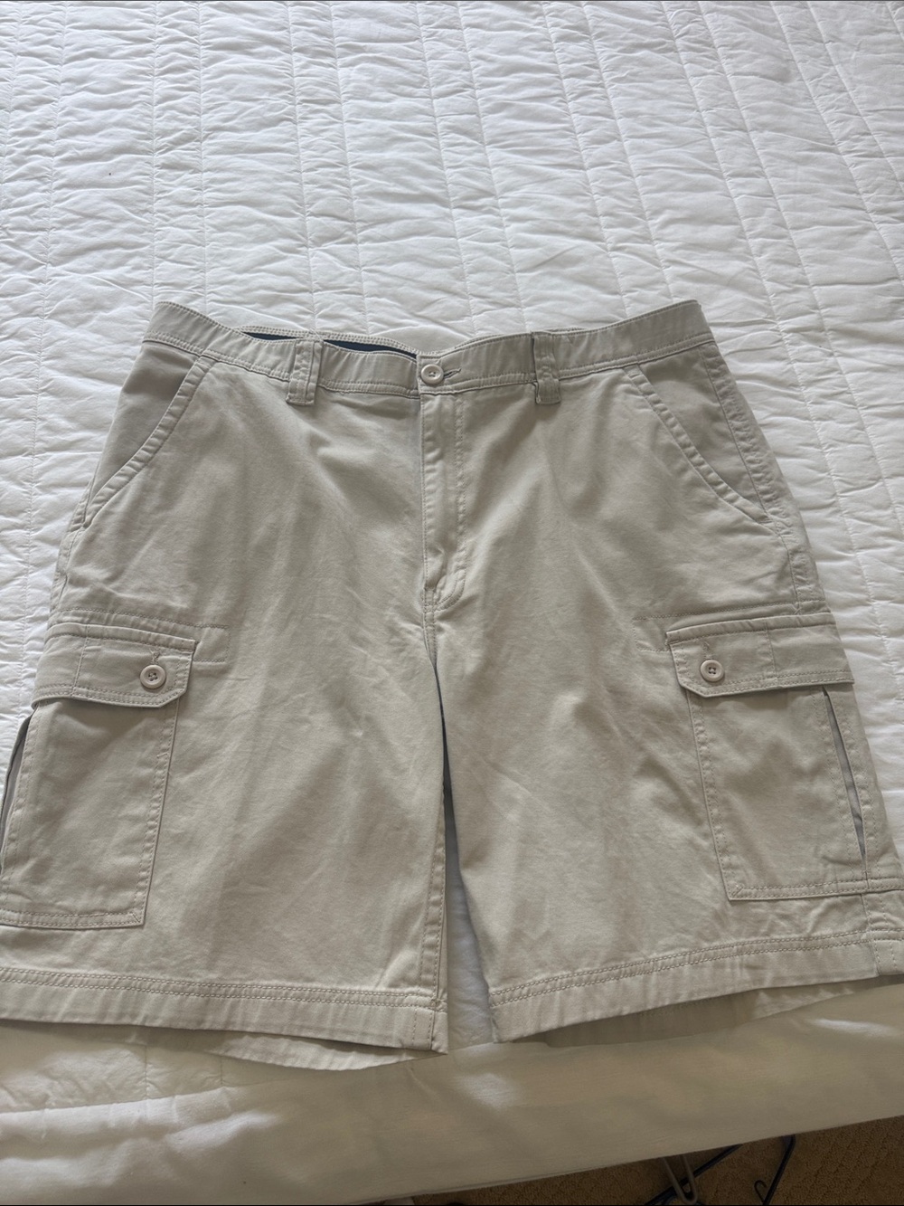Men's Cargo Shorts in Light Stone with Button-Flap Pockets